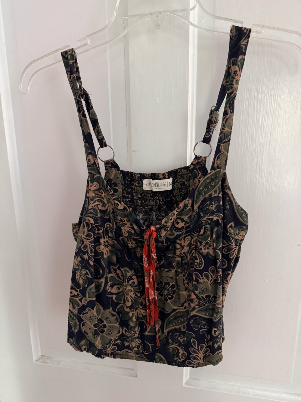 NATURAL LIFE Navy Floral Adjustable Tie-Front Cami with Red Drawstring